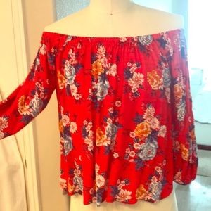 Off the shoulder red flower top